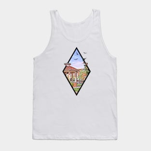 Town Square at Spring - Digital Art - Diamond Frame - White - Gilmore Tank Top